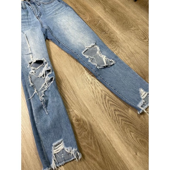 Simple Society Women's Distressed Ripped Jeans Light Wash High Rise Raw Hem 0/24 - Picture 6 of 10